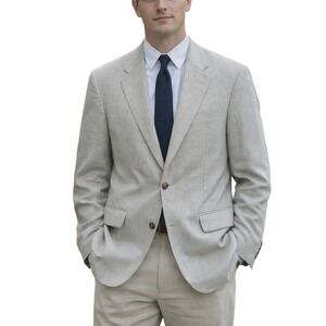 JOS A Bank Wool Linen Blend Beige Blazer 39R Classic Tailored Preppy Old Money